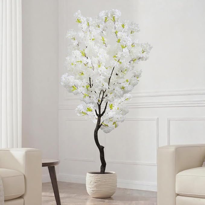 Artificial Cherry Blossom Tree White Flower Faux Tree Indoor Cherry Blossom Tree 6 FT Room Decor Gift