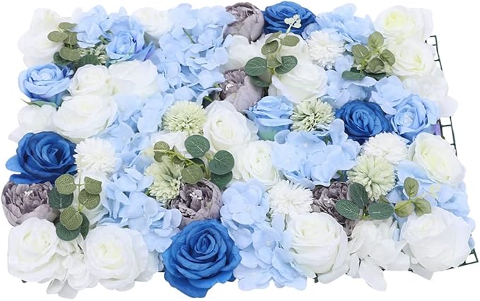 Eapmic 15.74"x 23.62" Artificial Flower Wall Panels,Flower Wall Mat Silk Flower Panels for Outdoor Garden Backyard Fence Fence Privacy Screen and Indoor Wall Decor (6Pcs White+Blue)