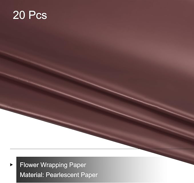 MECCANIXITY Pearlescent Film Flower Wrapping Paper 22.8x22.8 Inch Waterproof for DIY Crafts, Gift/Gift Box Packaging Chocolate Color Pack of 20