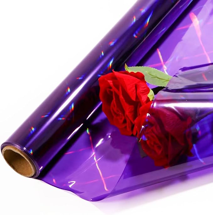 CMFYHM Iridescent Violet Cellophane Wrap Roll I 34 In Wide X 50 Ft Long I Colorful Cello Perfect For Baskets,Gifts, Treats,Birthday Holiday Wedding Floral, Party Arts Crafts Decoration (Violet)