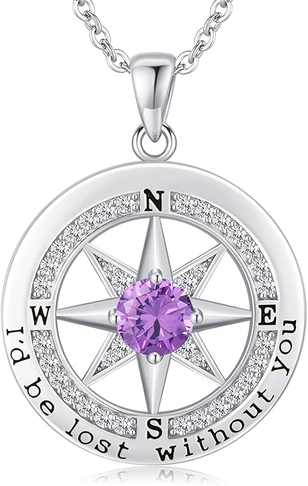 S925 Necklace Gift for Wife |Compass Jewelry |Women Anniversary |Sterling Silver |Girlfriend Birthday Gifts for Her Valentines |I'd be Lost without You |Jewel 18K Gold