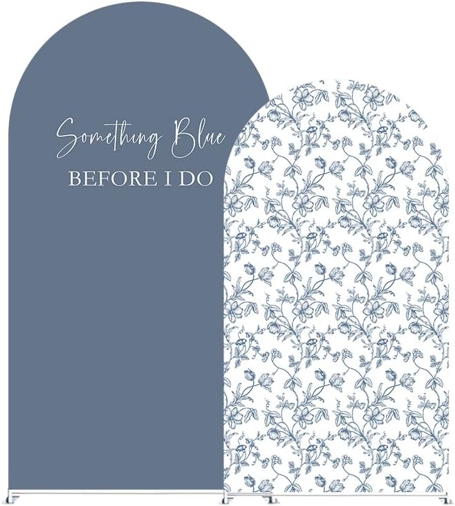 Something Blue Before I Do Arch Backdrop Cover Wedding Bridal Shower Bride to be Toile Party Arch Fabric Cover Blue Bloom Floral Baby Shower Decors (3X5ft,4285)