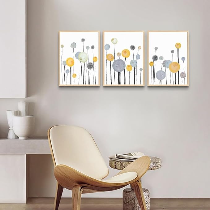 MHARTK66 3 Piece Natural Wood Framed Abstract Watercolor Painting Wall Art For Living Room Bedroom Wall Decor Hanging Office Artwork Flowers Canvas Prints Kitchen Wall Decoration Modern Home Decor