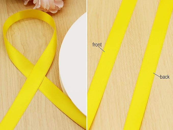 Yellow Double Faced Satin Ribbon 5/8 Inch (15mm) - 100 Yards Continuous Fabric Silk Bow for Flower Boutique, Gift Wrapping, Christmas, DIY Crafts, Hair Headband, Sewing, Wedding Decoration