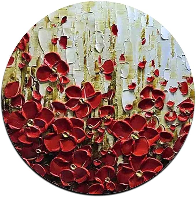 Red Watercolor Flowers Round Coaster Set - Made of Recycled Rubber - Set of 4
