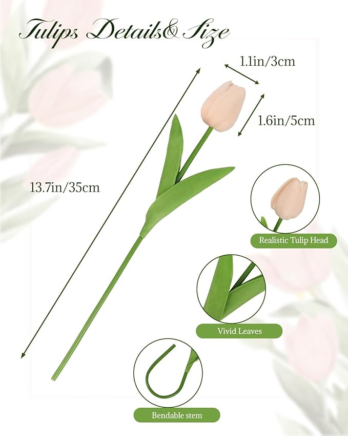 MACTING 30 PCS Artificial Tulip Flowers 13.7" Real Touch Fake PU Tulips Bouquet Faux Flowers for Floral Arrangements Table Centerpiece Kitchen Home Indoor Outdoor Summer Decorations (Light Pink)