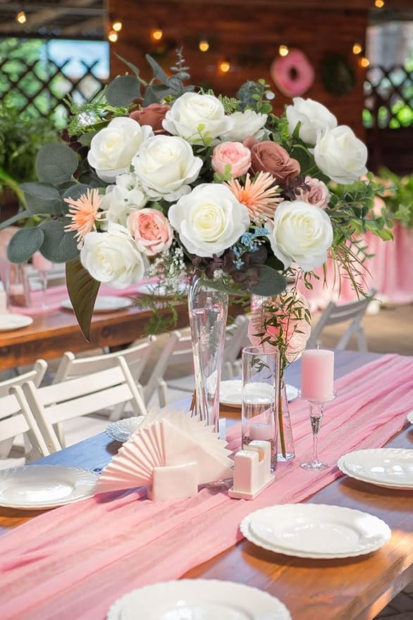 12pcs Roses Artificial Flowers Ivory Silk Roses with Long Stems Fake Flowers for Wedding Bouquet Centerpices Decorations Party Bridal Baby Shower Home Decor