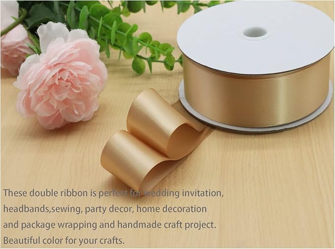 Champagne Double Faced Satin Ribbon 1-1/2 inch 50 Yards Flower Boutique Gift Wrapping 1.5inch Fabric Silk Bow Ribbon for Valentine's Day,DIY Crafts Hair Headband-Sewing-Wedding Decorations