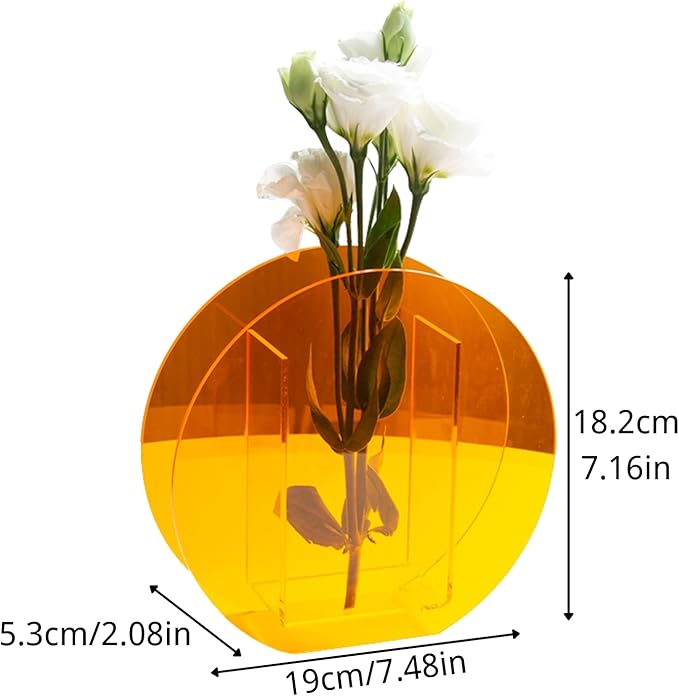 Clear Acrylic Round Vase Minimalist Transparent Design for Home Decor, Table, Office, or Wedding Display (Round Style)