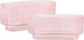 Ribbed Glass Vases, Small Vases for Flowers Set of 2, Pink Glass Vases, Vases for Centerpieces, Bud Vases, Rectangle Vases for Living Room, Bedroom, Kitchen, Dining Table, Shelf, Wedding