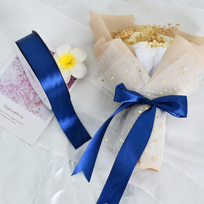 TONIFUL 1-1/2 Inch (40mm) x 100 Yards Navy Blue Wide Satin Ribbon Solid Fabric Ribbon for Gift Wrapping Chair Sash Valentine's Day Wedding Birthday Party Decoration Hair Floral Craft Sewing