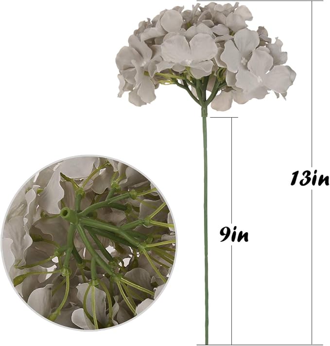 Flojery Silk Hydrangea Heads Artificial Flowers Heads with Stems for Home Wedding Decor,Pack of 10 (Gray)