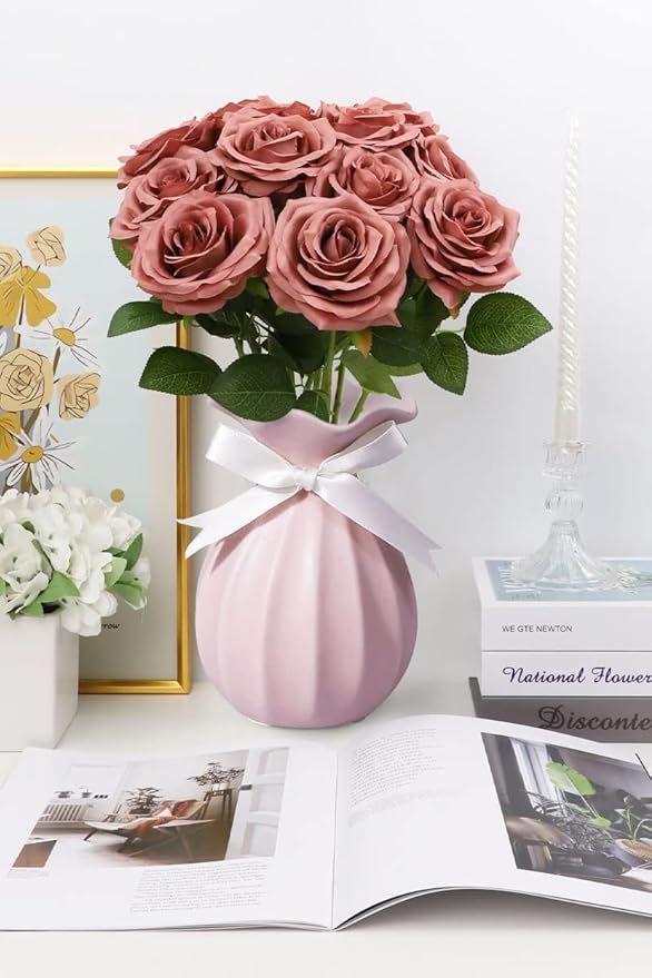 Artificial Rose Flower Dusty Rose Flowers Silk Flowers 50 pcs with Long Stem Silk Roses Bouquet for Wedding Bridal Shower Party Home Decoration