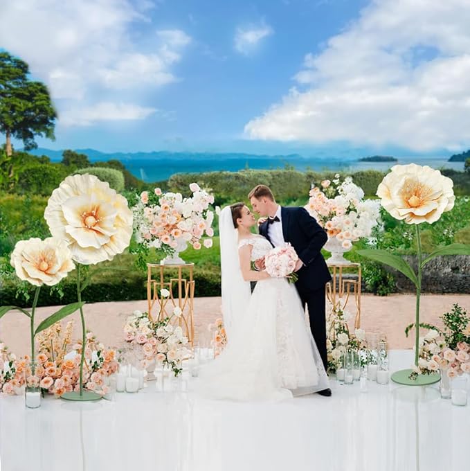 Giant Fake Flowers 5.77FT Champagne Large Paper Flowers 3D Artificial Floral Wedding Decorations for Birthday Party Outdoor Banquet Event Home Backdrop Decor