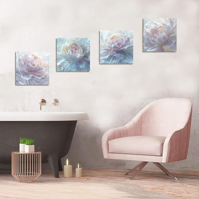 White Flower Canvas Wall Art Floral Pictures Prints Abstract Flower Wall Decor for Living Room Bedroom Bathroom Office Home Decorations Framed Artwork Ready to Hang (24''W x 24''H x 4)