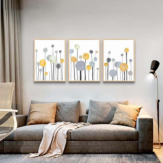 MHARTK66 3 Piece Natural Wood Framed Abstract Watercolor Painting Wall Art For Living Room Bedroom Wall Decor Hanging Office Artwork Flowers Canvas Prints Kitchen Wall Decoration Modern Home Decor