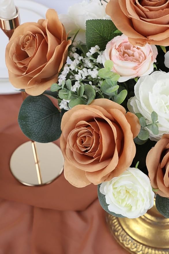50pcs Roses Artificial Flowers Terracotta Fake Roses Flowers with Long Stems Silk Flowers for Wedding Bouquet Centerpices Decorations Party Bridal Baby Shower Home Decor