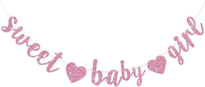 BEISHIDA Pink Glitter Girl Baby Banner,NO DIY, Pre-Strung Baby Gender Party Banner For Girls, Girls Shower Decorations,First Birthday Sweet party supplies