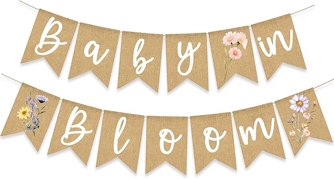 Wild Flower Baby In Bloom Banner Little Floral Theme Burlap Sign Boho Baby Shower Decoration
