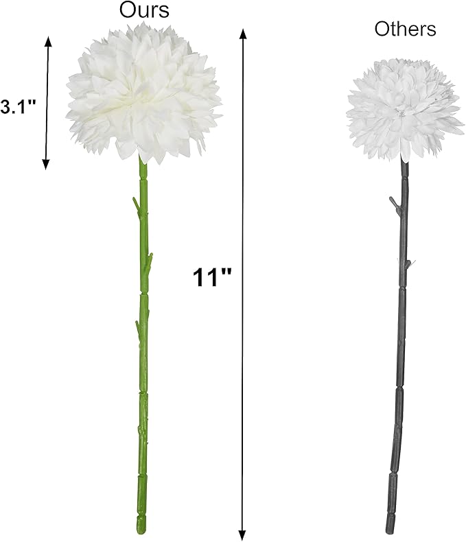 Tinsow 12 Pcs Artificial Flowers Faux Ball Chrysanthemum Bouquet Silk White Flowers Bridal Wedding Bouquet for Home Garden Party Wedding Decoration (White, 12)