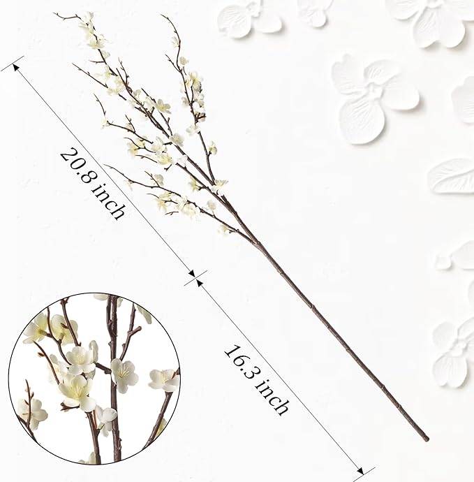 4 Pcs Cherry Blossom Branches 39 Inch White Fake Flowers Spring Decorations for Home Decor, Artificial Flowers Long Stem Branches for Vase Wedding Office Party Table Decor Centerpieces
