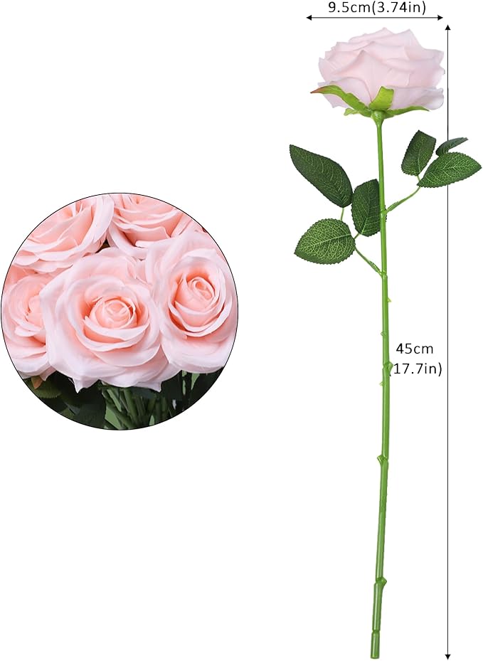 Artificial Rose Flower Blush Flowers Pink Roses Silk Flowers 50 pcs with Long Stem Silk Roses Bouquet for Wedding Bridal Shower Party Home Decoration