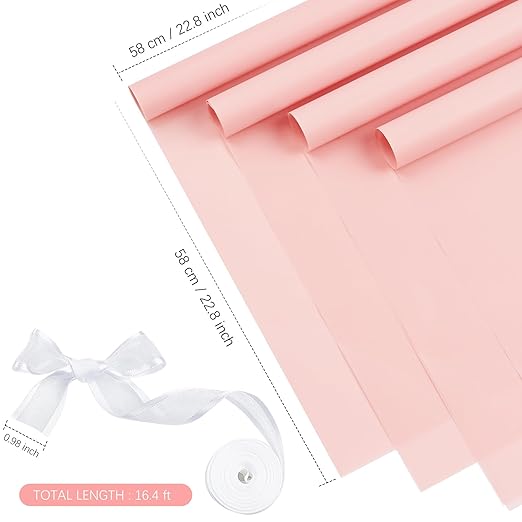 Jutieuo 20 Sheets Light Pink Flower Wrapping Paper, Waterproof Floral Wrap Solid Bouquet Wrapping Paper Florist Supplies (22.8 x 22.8 inch)