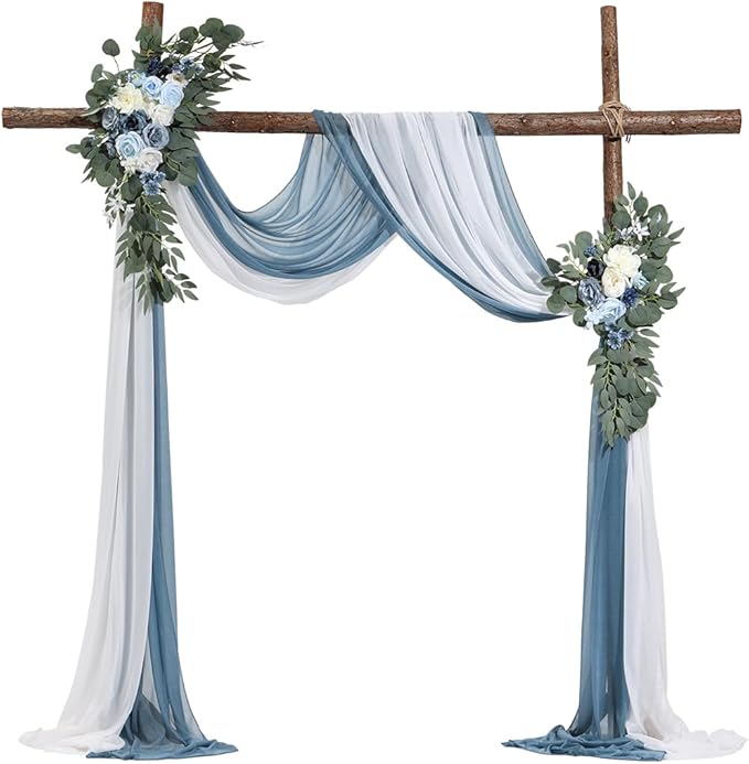 VEVOR Artificial Wedding Arch Flowers Kit, Blue Wedding Arch Flowers with Drapes Kit -2 Pcs Floral Arrangement, 2 Pcs Sheer Drapes, for Ceremony Bouquets Reception Backdrop Decoration（No Include Wood