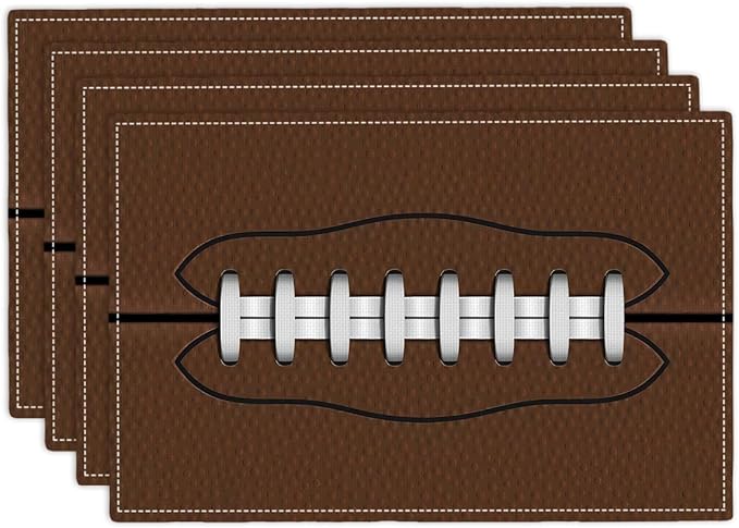 Football Placemats Set of 4, American Sports Double-Sided Table Mats for Home Party Indoor 4 PCS 12x18 Inch