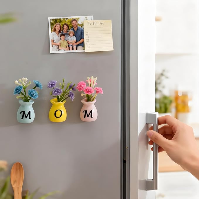 Mom Birthday Gifts Mini Vase Magnets for Fridge Cute Tiny Plant Refrigerator Magnets Ceramic Flower Vases with Artificial Flowers Mom Gifts from Daughter or Son Thanksgiving Christmas Mother’s Day