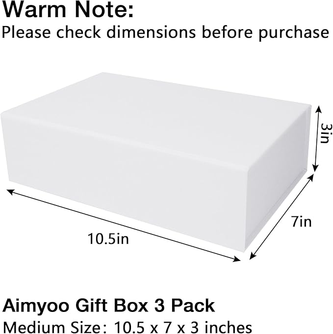Aimyoo White Collapsible Gift Box with Magnetic Closure Lids 10.5x7x3 in, Bridesmaid Groomsman Proposal Boxes, Rectangle Storage Box 3 Pack