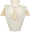 9.4" Large White Ceramic Vase for Centerpieces - Rustic Farmhouse Vase with 4 Ears & Tassels, Terracotta Vintage Flower Vases for Table, Desk, Living Room, Bedroom, Entryway, Holiday & Weddings Decor