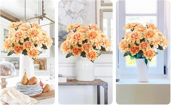 Uieke 6PCS Artificial Fall Daisy Mums Flowers with Stem, Silk Chrysanthemums Flowers Arrangement for Home Party Wedding Bouquet Thanksgiving Table Centerpieces Decor (Champagne)