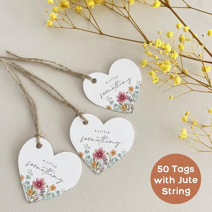 50 Heart Thank You Gift Tags with String Attached, Small Thank You for Celebrating with Us Gift Bag Tags for Presents and Personalized Party Favors - Baby Shower, Wedding, Bridal Shower, Birthday