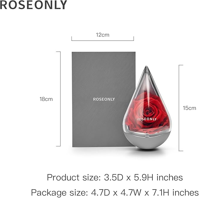 Preserved Rose with Water-Drop Shape, Eternal Flowers Gifts for Women Girlfriend Wife Mothers Real Roses Presents for Her Valentine's Day Christmas Birthday Mother's Day Anniversary (Red)