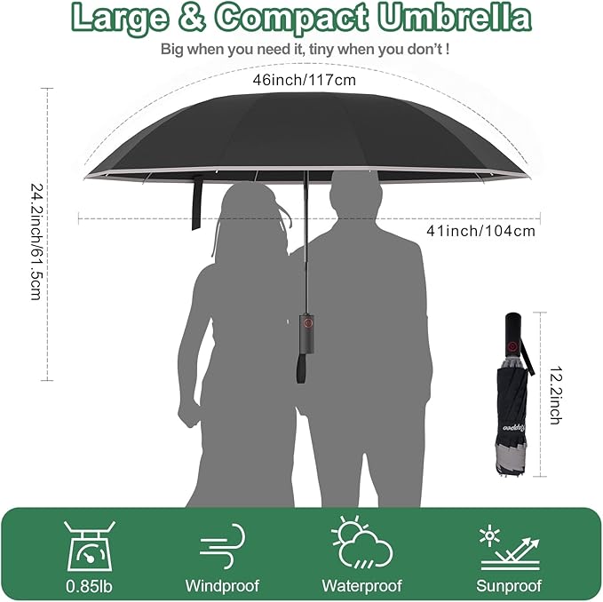 4-in-1 Inverted Travel Umbrella Compact, Automatic Large Umbrellas for Rain & Sun, Portable Windproof Umbrella for Backpack, Reverse Folding Umbrella for UV with Reflective Strips,Lightweight