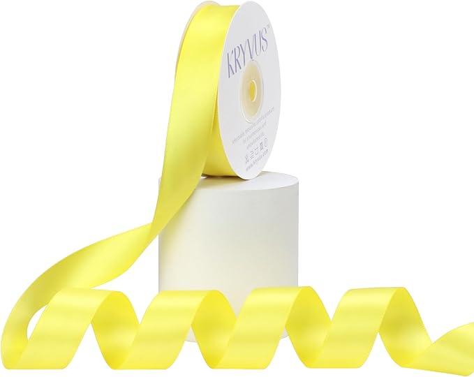 Lemon Yellow Satin Ribbon, Double Faced 7/8 Inch X 25 Yards Lemon Yellow Ribbon, Premium Satin Ribbon for Gift Wrapping, Crafts, Hair Bow Making, Sewing, Flower Bouquet, Wedding Party Decor