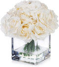 ENOVA FLORAL 18 Pieces Rose Artificial Flowers in Vase, Artificial Flowers Arrangements in Vase with Faux Water for Dining Table Decoration, Home Decor Indoor(Cream)