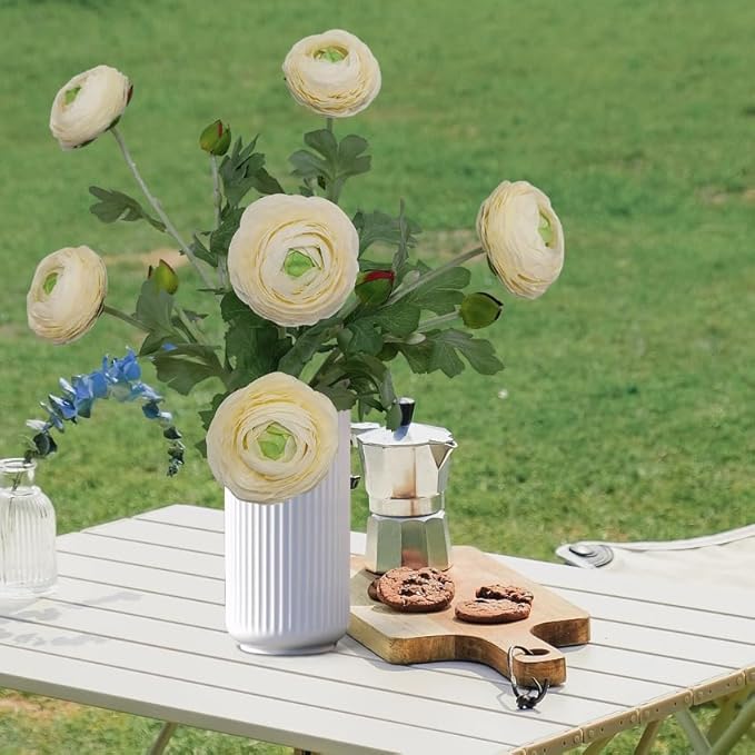 ATFL Ivory Ranunculus Artificial Flowers,6 Pcs Artificial Faux Silk Ranunculus Flowers with Real Touch Stems,Fake Peony Flowers for Floral Arrangements DIY Wedding Bouquet Party Table Home Decor