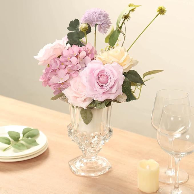 Efavormart 2 Pack Clear Glass Flower Vases in Classic Roman Urn Style, Mini Pedestal Vase Table Centerpieces - 8"