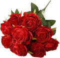 Jasion Artificial Roses 10 Heads Faux Flower Arrangement Silk Bouquet for Home Office Parties and Wedding Decoration (Red)