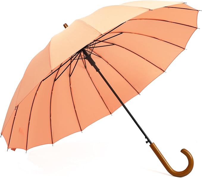 SoulRain 16 Ribs 48" Stick Umbrella Auto Open Solid Color Fashionable and Simple，Arc Classic Wood Handle，Windproof Unbreakable Stick Rain Umbrella