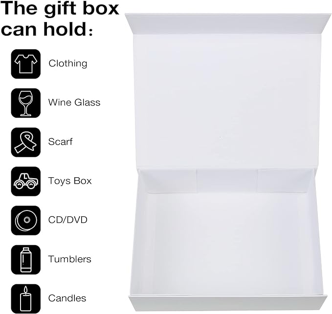 Aimyoo White Collapsible Gift Box with Magnetic Closure Lids 10.5x7x3 in, Bridesmaid Groomsman Proposal Boxes, Rectangle Storage Box 5 Pack