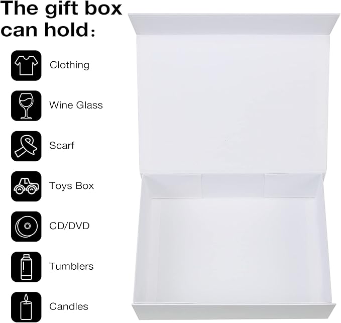 Aimyoo White Collapsible Gift Box with Magnetic Closure Lids 10.5x7x3 in, Bridesmaid Groomsman Proposal Boxes, Rectangle Storage Box 1 Pack