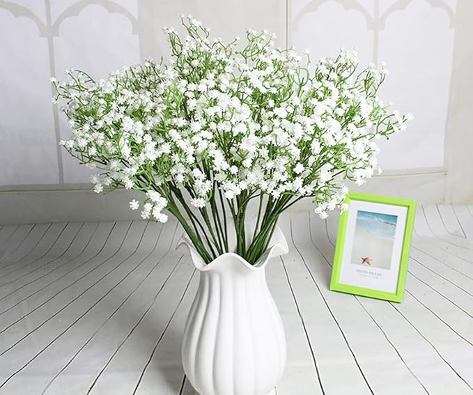 9 Pack Real Touch Artificial Baby's Breath Flowers - 21" Bendable Stems for Wedding Bouquets, Home Centerpieces & Outdoor Decor (Waterproof, Dustproof, White)