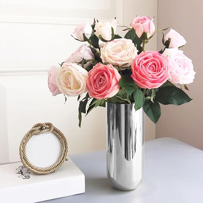 Metal Vase for Flowers Elegant Silver Stainless Steel Centerpiece Home Office Wedding Anniversary Decor 304 Stainless Steel 23x10cm