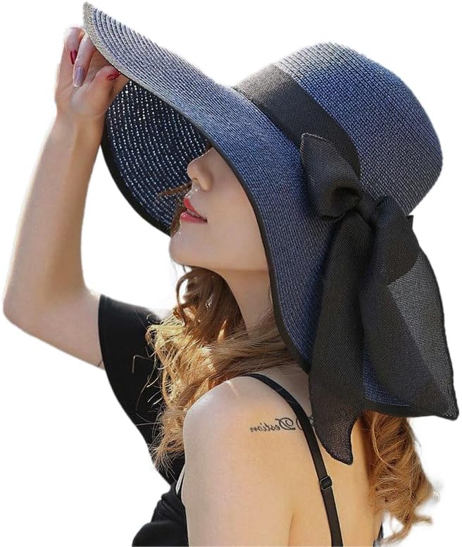 YQHMT Women Beach Sun Hats, Big Wide Brim Straw Hat for Women UPF 80+ UV Protection, Summer Hats Packable Foldable