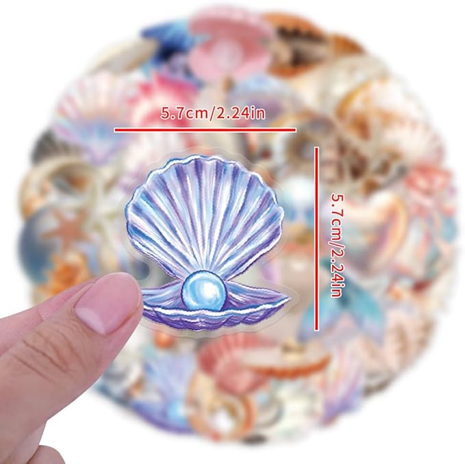 60 Pcs Holographic Seashell Stickers, Iridescent Conch Shell & Starfish Vinyl Decals, Waterproof Glittering Aesthetic Stickers for Scrapbooking, Journaling, Water Bottle, Laptop, Phone Case Decor