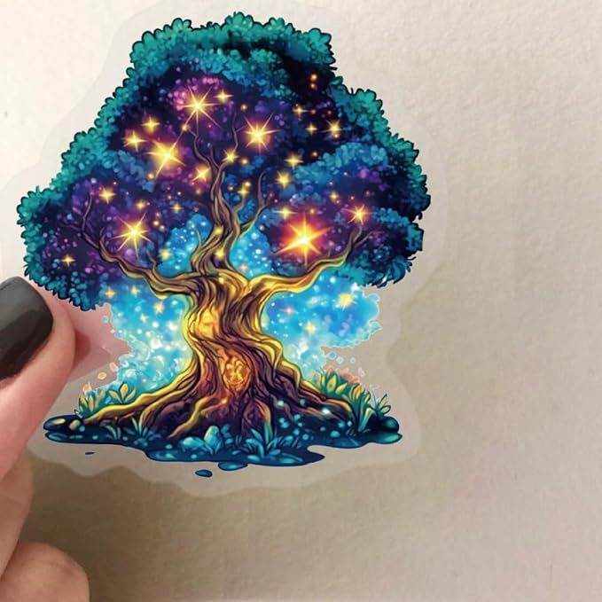 50 Pcs Magic Tree Stickers, Transparent PET Waterproof Decals, Cartoon Aesthetic Stickers for Water Bottles, Laptops, Scrapbooks, Journals, Planners - DIY Craft Supplies Gift