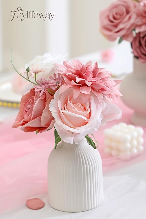 Artificial Flowers, Pink Silk Flowers for DIY Wedding Bouquets, Fake Cake Flowers for Centerpieces,Party, Table,Arrangement, Home Decor